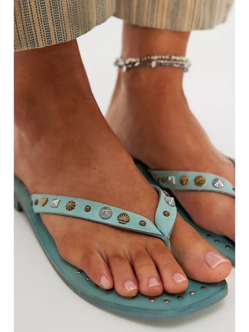 NEW Free People Tide Flip Flops Beach Mermaid Seashell Nautical Womens 8.5 Blue